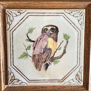 Vintage Handcrafted Decorative Ceramic Tile Wall Art of Owl (11”x11”x2”)